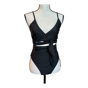 South Beach Womens Black Wrap & Tie Cut-out Monokini Bathing Swim Suit Sz 10